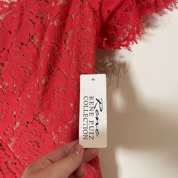 RENE RUIZ COLLECTION NWT Illusion Lace Sheath Gown Coral Size 14 - Picture 8 of 11